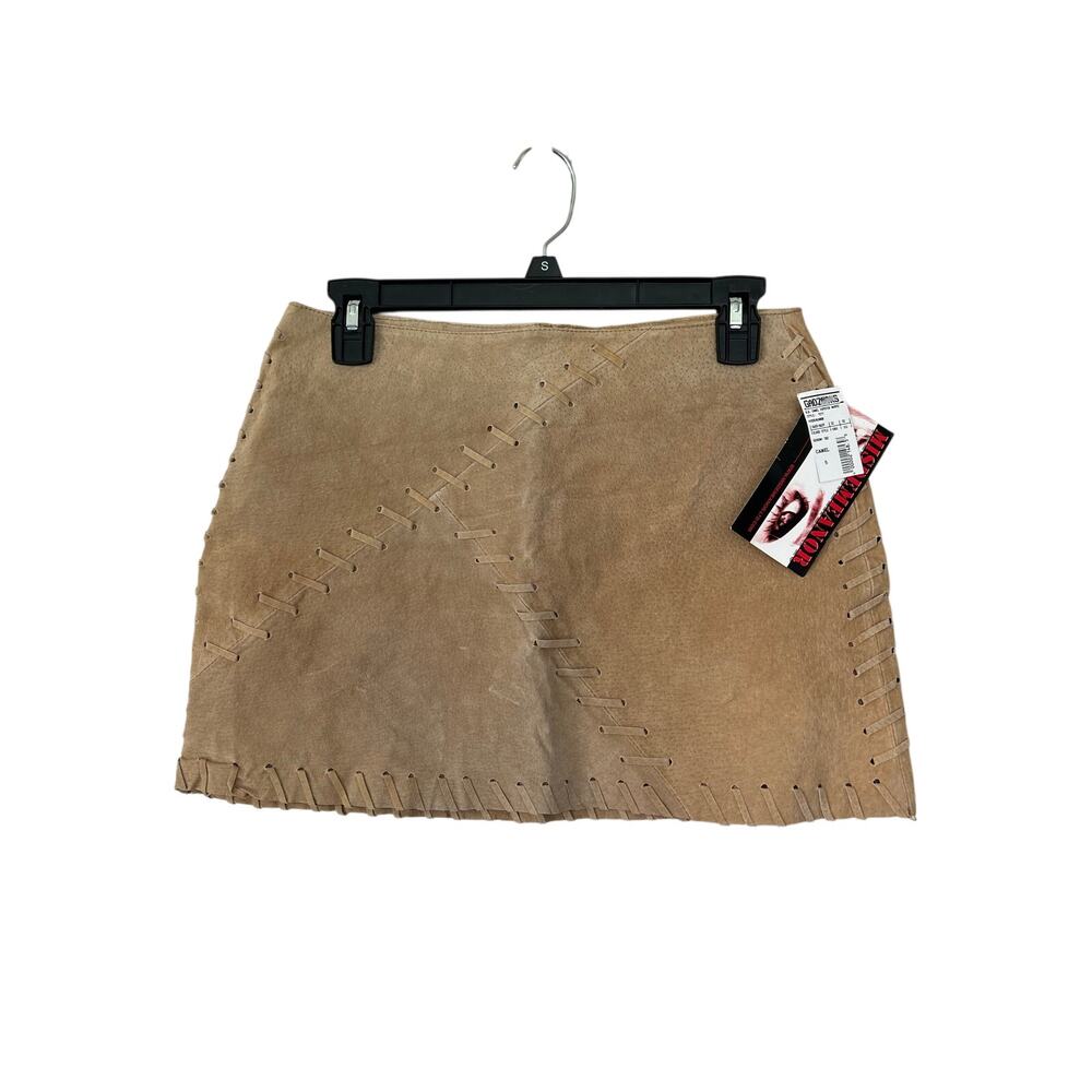 Vintage new Y2K Misdemeanor Suede low rise patchwork grunge boho Mini Skirt XS
